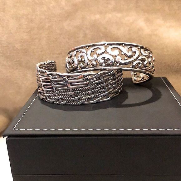 Barse Sterling Silver Scroll Cuff & Vintage Sterling Silver Modern Style Cuff - Picture 1 of 16